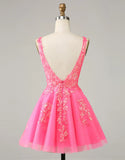 A-Line Short Mini Tulle Homecoming Dress With Appliques