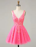 A-Line Short Mini Tulle Homecoming Dress With Appliques