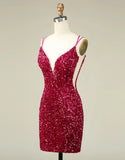 Homecoming Dress Sparkly Sequin Double Spaghetti Straps Tight