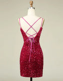 Homecoming Dress Sparkly Sequin Double Spaghetti Straps Tight