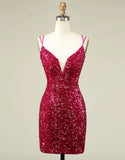 Homecoming Dress Sparkly Sequin Double Spaghetti Straps Tight