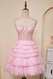 A-line Strapless Appliques Multi-Layers Homecoming Dress