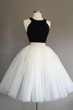 Two Piece Tulle Halter Knee-Length Sleeveless Short Homecoming Dress