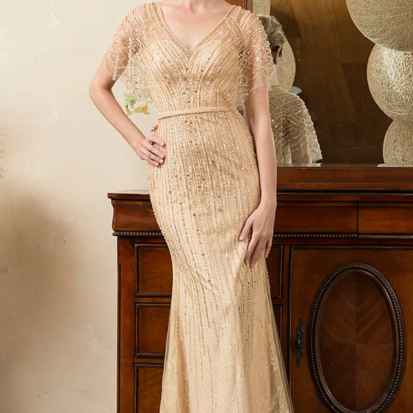 Glitter Tulle Round Neck Mother of the Bride Dresses