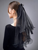 Two-tier / Pearls Wedding Veil Elbow Veils with Faux Pearl / Satin Bow Tulle