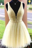 A Line Tulle V Neck Homecoming Dress