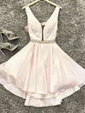 Cute V Neck Satin Short Prom Dresses Formal Evening Homecoming Dresses