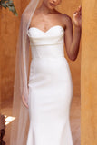 Mermaid Boho Sweetheart Satin Pleated Wedding Dress