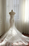 Mermaid Floor-Length Sleeveless Bell AppliquesTulle Lace Wedding Dress