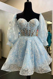 A-line Strapless Appliques Homecoming Dress with Detachable Sleeves