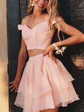 Two Pieces Off Shoulder Short Prom Dresses Short Graduation Homecoming Dresses