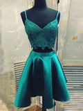 Two Pieces V Neck  Lace Short Prom Dresses Formal Homecoming Dresses