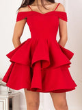 Off the Shoulder Satin Short Homecoming Dresses