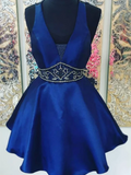 A Line V Neck Satin Short Prom Dresses Graduation Homecoming Dresses