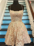 A-line Backless Lace Short Prom Dresses Formal Homecoming Dresses