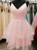 Cute V Neck Tulle Short Homecoming Dresses