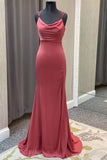 Mermaid Cowl Neck Straps Long Prom Dress