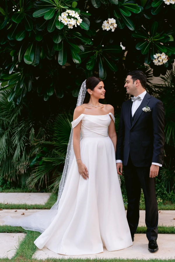 A Line Off Shoulder White Long Bridal Gown Wedding Dress