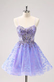 A Line Sparkly Floral Corset Short Homecoming Dress