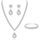 Bridal Jewelry Sets Three-piece Rhinestone Alloy Earrings Necklace Bracelets Women's Stylish Tennis Chain Drop Jewelry Set For Wedding Party Evening Engagement