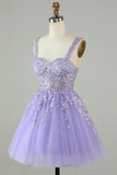 A-line Sweetheart Tulle Appliques Homecoming Dress