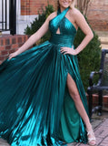 A Line Sleeveless Floor Length Long Evening Dresses