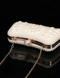 Women's Clutch Evening Bag Coin Purse Clutch Bags Leather for Evening Bridal Wedding with Pearls Chain in Geometric