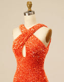 Homecoming Dress Halter Backless Sequins