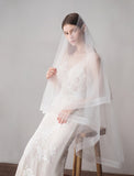 Two-tier Wedding Veil Fingertip Veils with Fringe 62.99 in (160cm) Cotton / nylon with a hint of stretch / Drop Veil