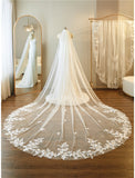 One-tier / Lace Wedding Veil Cathedral Veils with Embroidery / Appliques / Paillette 118.11 in (300cm) Tulle