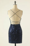 Sheath Lace-Up Sequins-Embroidered Homecoming Dress