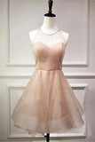 Cute Tulle Sheer Halter Lace Up Homecoming Dresses Party Dress