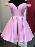 Off the Shoulder Satin Homecoming Dress