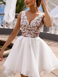 A Line V Neck Lace Short Prom Dresses Formal Graduation Homecoming Dresses