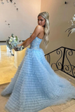 A Line Gorgeous Sweetheart Ruffle Tiered Tulle evening gowns Prom Dress