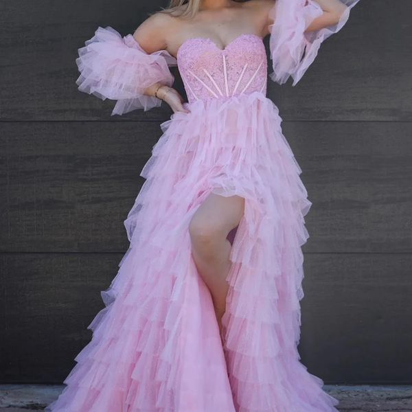 Floor-Length A-Line Bow Corset Strapless Sweetheart Gowns Blushing Pink