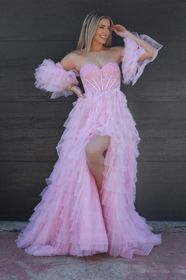 Princess Pink Sweetheart 3D Floral Lace A-Line Prom Dress Y6527