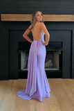 Mermaid V Neck Simple Lavender Satin evening gowns Long Prom Dress