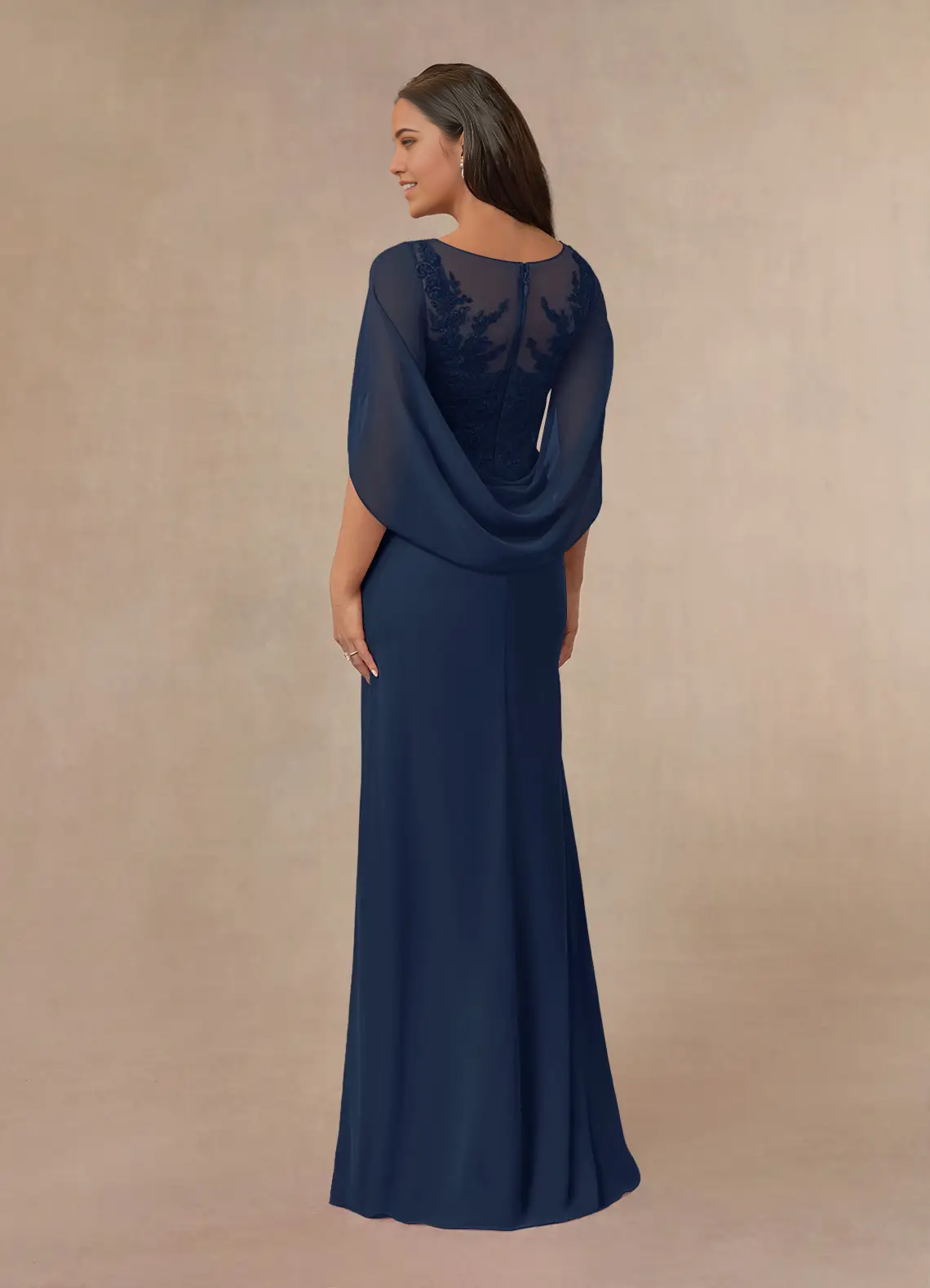 Cicinia Dark Navy Mother Of The Bride Dress Long Chiffon Lace A-line Round Neckline main image 0