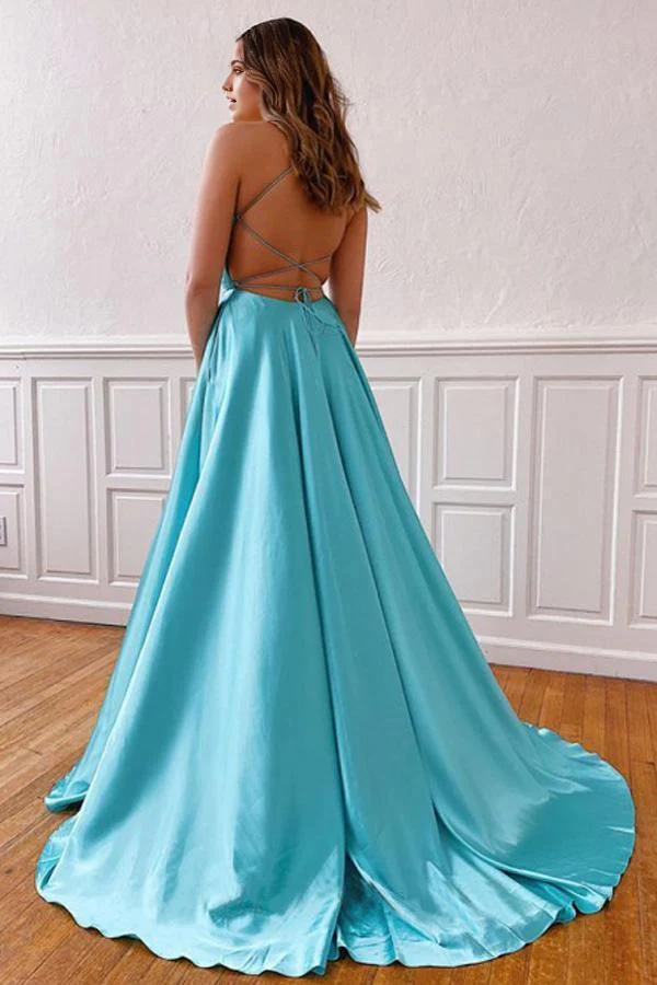 A Line V Neck Spaghetti Straps Black Sequins Prom Dresses Evening Dres ... image.