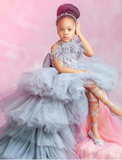 A-Line Chapel Train Flower Girl Dress Pageant & Performance Cute Prom Dress POLY with Feathers / Fur Tiered Fit 3-16 Years