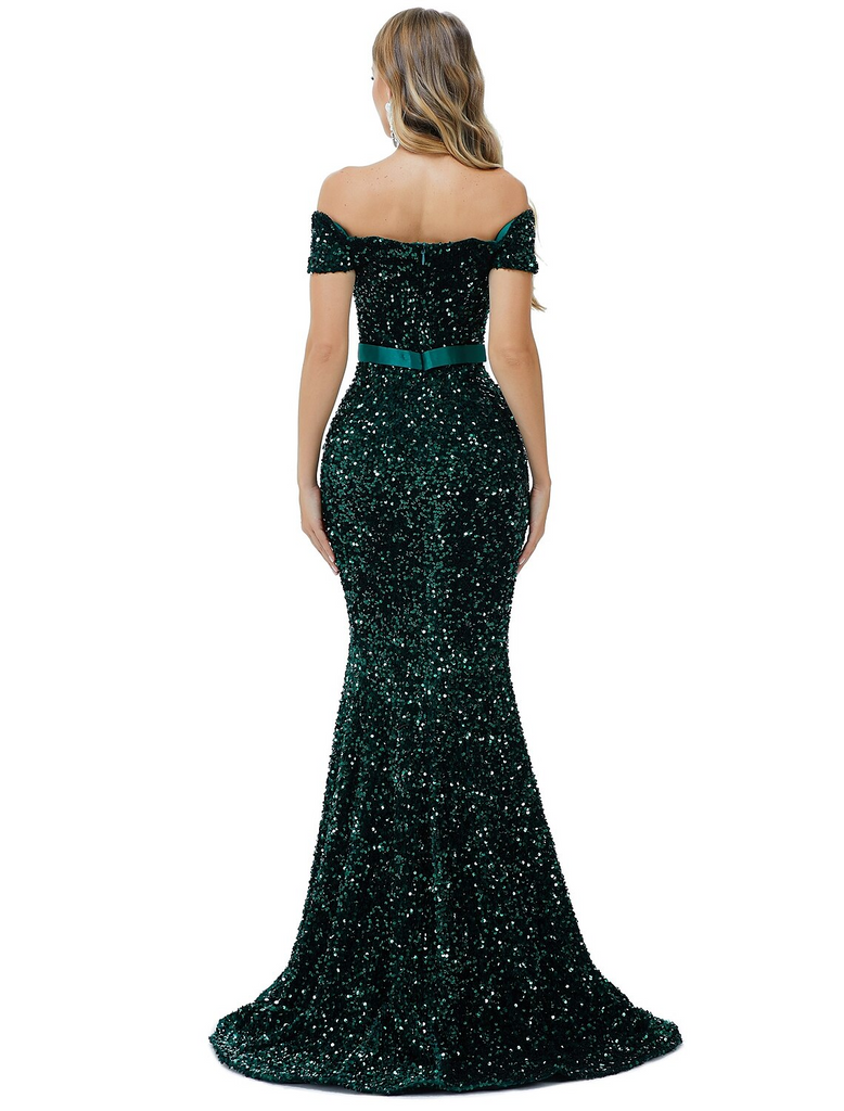 Mermaid / Trumpet Sparkle Evening Dress Sexy Engagement Formal Floral Wedding Dress V Neck Long Sleeve Chapel Train Sequined main image 0