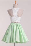 Two-Piece A Line Scoop Applique Satin Homecoming Dresses