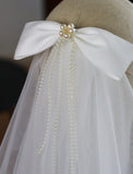 Two-tier Wedding Veil Elbow Veils with Faux Pearl / Satin Bow Tulle