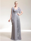 Sheath / Column Celebrity Style Dress Formal Evening Floor Length Short Sleeve V Neck Chiffon with Criss Cross Beading