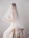 Two-tier Wedding Veil Fingertip Veils with Fringe 62.99 in (160cm) Cotton / nylon with a hint of stretch / Drop Veil