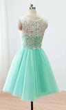 A Line Round Neck Short Lace Prom Dress Lace Bridesmaid Dress Homecoming Dress