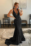 Mermaid Deep V Neck Sequins Long Prom Dress