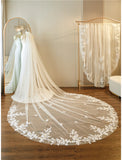 One-tier / Lace Wedding Veil Cathedral Veils with Embroidery / Appliques / Paillette 118.11 in (300cm) Tulle