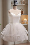 A-line Spaghetti Straps Tulle Short Homecoming Dresses